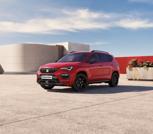UK MY23 SEAT Ateca FR Black Edition Velvet Red front 3 4 lifestyle campaign master